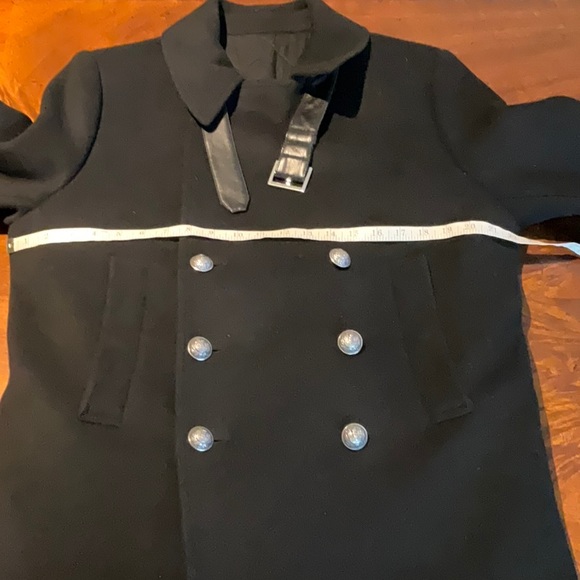 BALMAIN MEN'S 54 BLACK PEA COAT JACKET - Picture 12 of 16